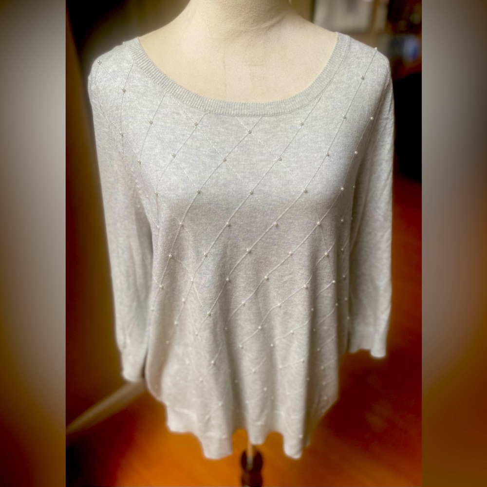 Beautiful Elle Grey Sweater with pearls.